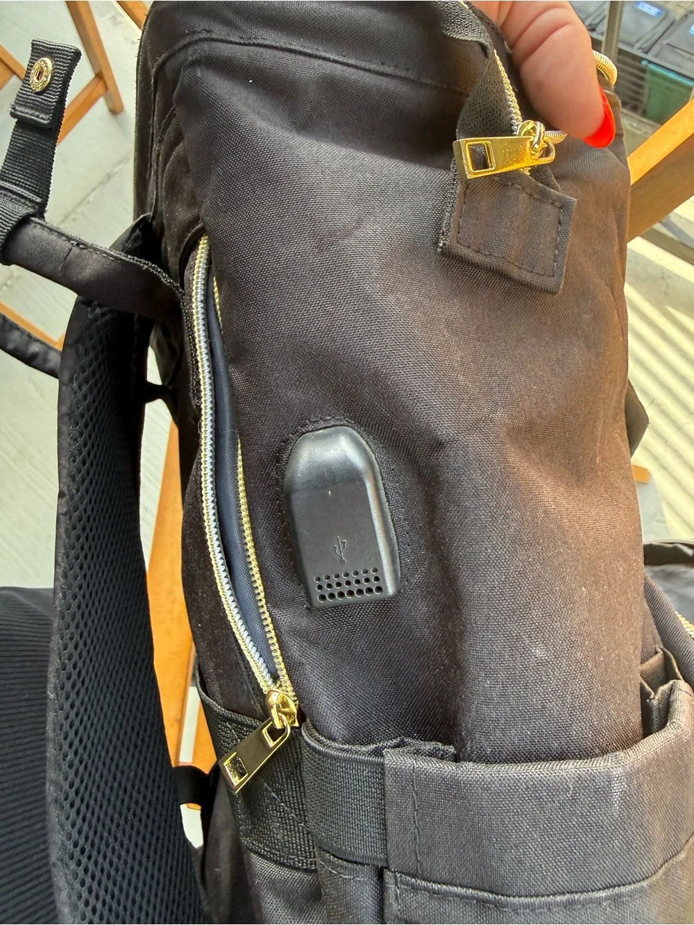 Black Backpack with handles and charger port